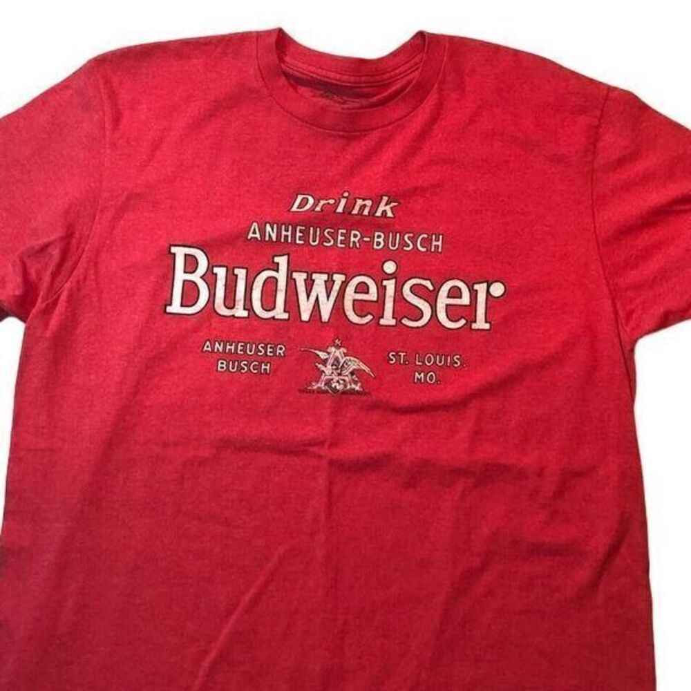 Budweiser Brand shirt Mens Large L Soft Cotton Old‎ eagle RED vintage look